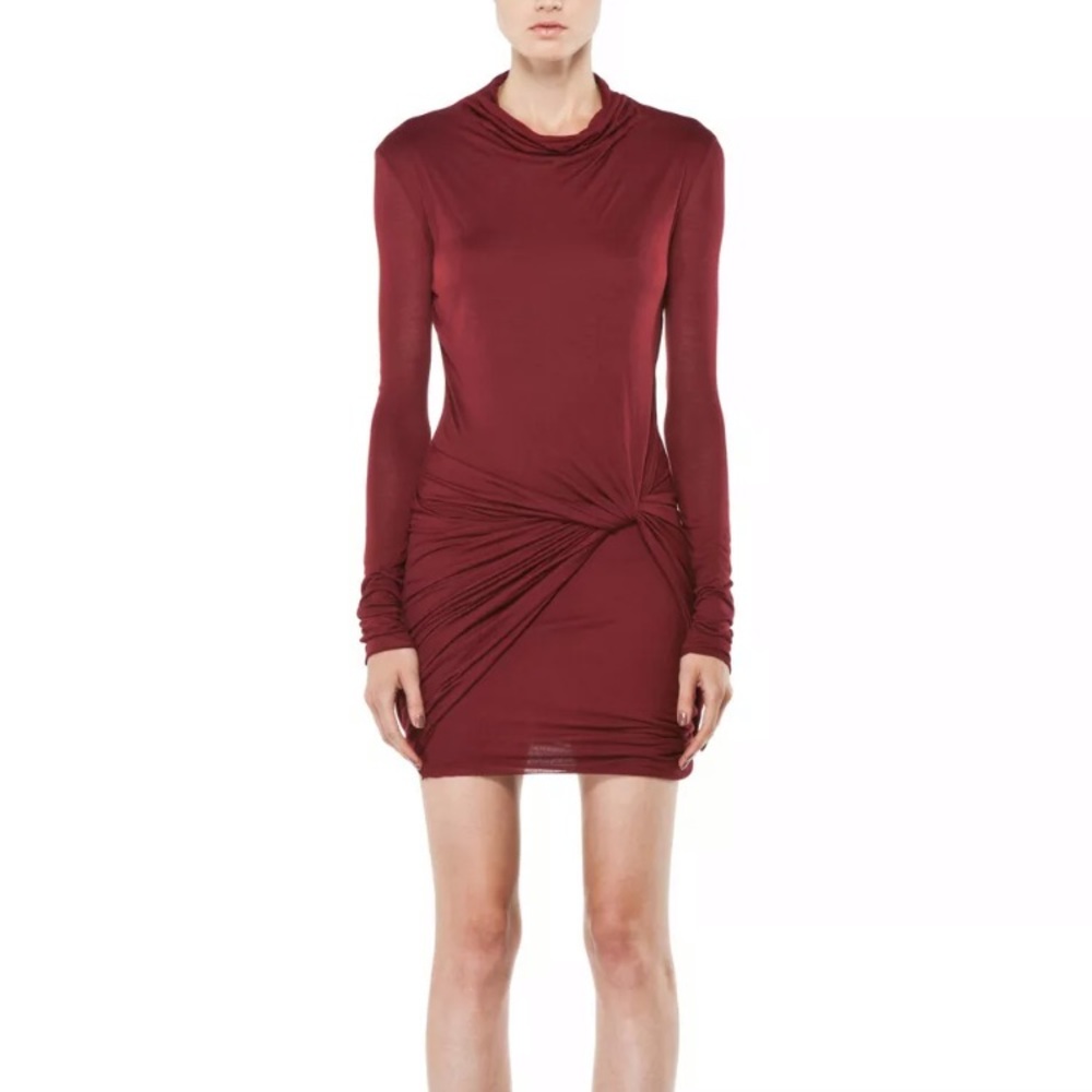 👹NWT HELMUT LANG Draped Knot ruched soft jersey long sleeve fitted maroon rare